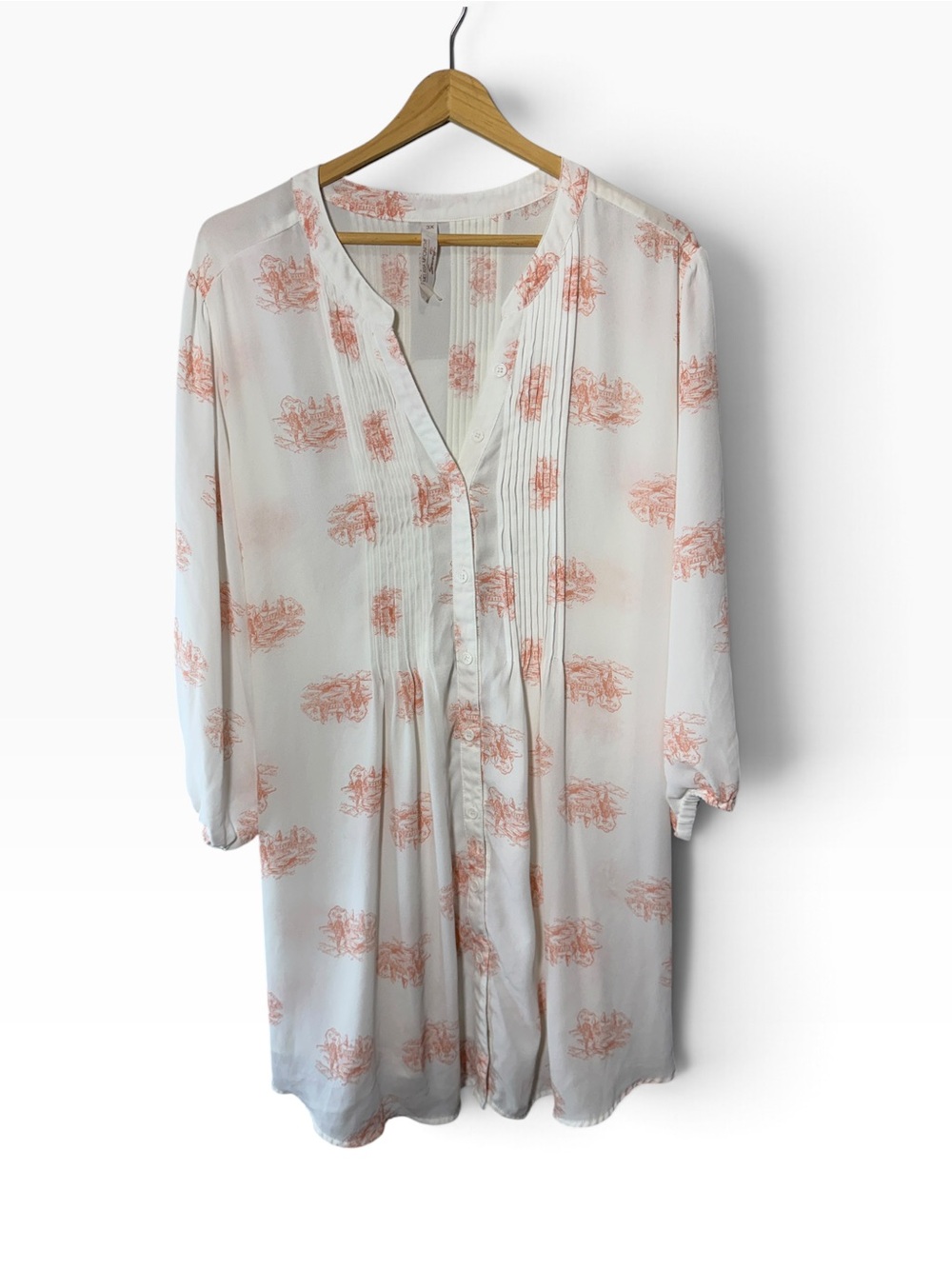 Melissa McCarthy Seven7 White Button-Front Tunic with Coral Print Size 3x